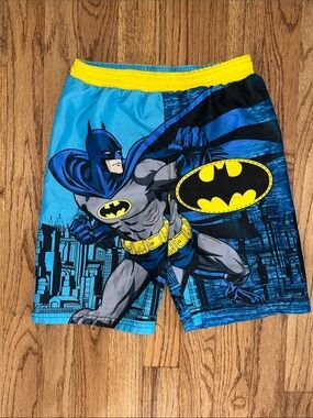 Batman Blue and Yellow Swim Trunks Inner Tag Detail